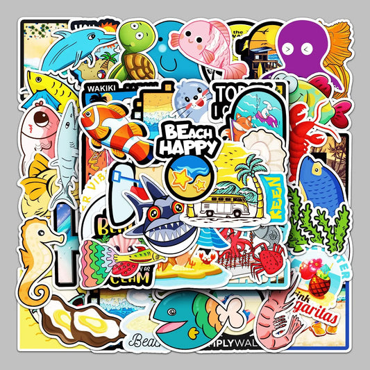 50pcs Marine Animal Graffiti Stickers for Helmet, Wall, DIY Decor