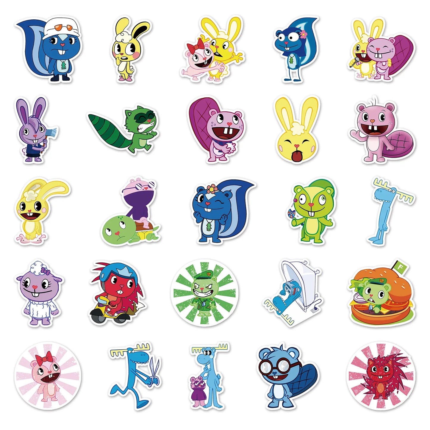 10/30/50pcs Cartoon Happy Tree Friends Stickers Laptop Bike Travel Luggage  Funny Graffiit Sticker Decals for Kids Toy Wholesale