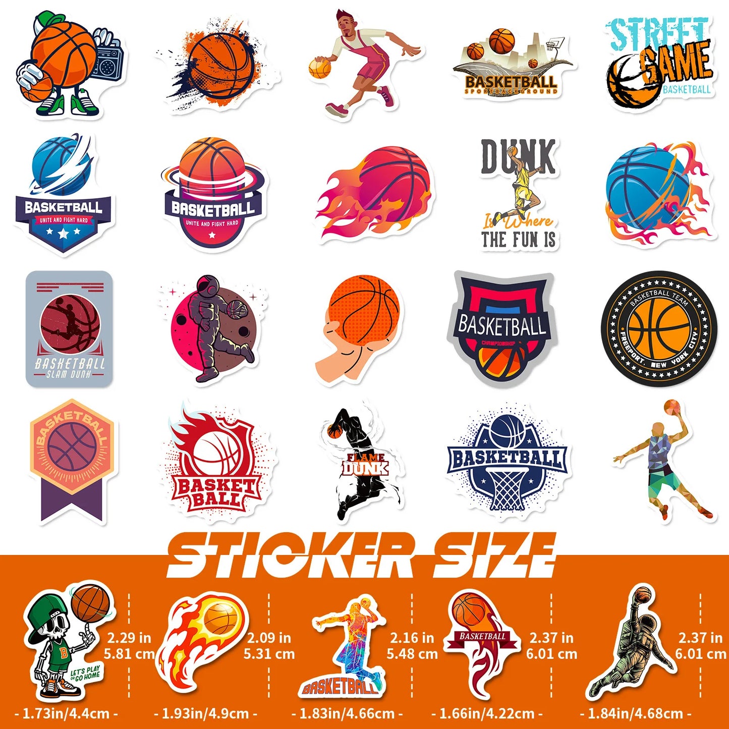 10/25/50pcs Cartoon Basketball Sticker Packs