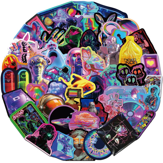 Cyberpunk Laser Stickers: Suitcase, Skateboard, Laptop, Luggage, Fridge, Phone, Car