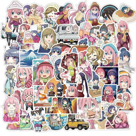 Laid-Back Camp Anime Stickers 50pcs for Luggage, Water Cup, Phone, Laptop, Car, Scooter, Refrigerator