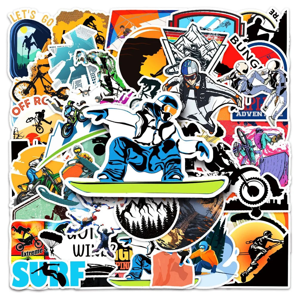 50Pcs Extreme Sport Sticker Graffiti Adventure Boys Skateboard For Case Laptop Car Bike Helmet Motocross Decal Stickers