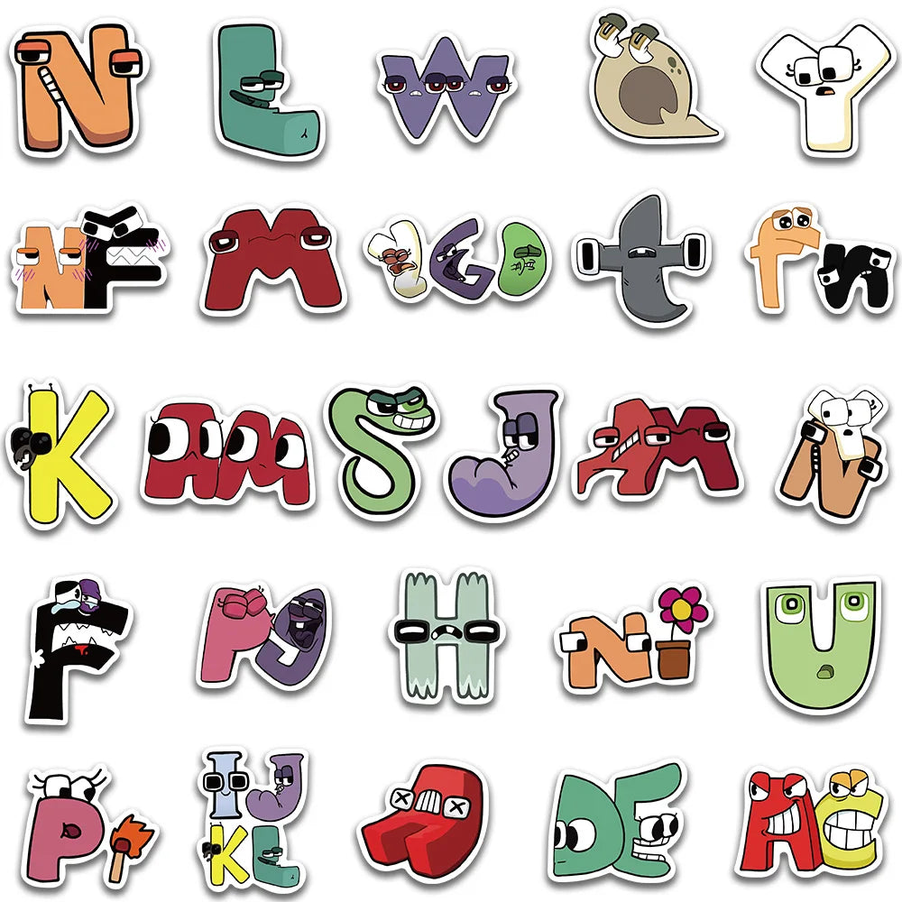 10/30/50PCS Cute Cartoon Anime Alphabet Lore Stickers For Laptop Helmet Luggage Phone Skateboard PVC Waterproof Graffiti Decals