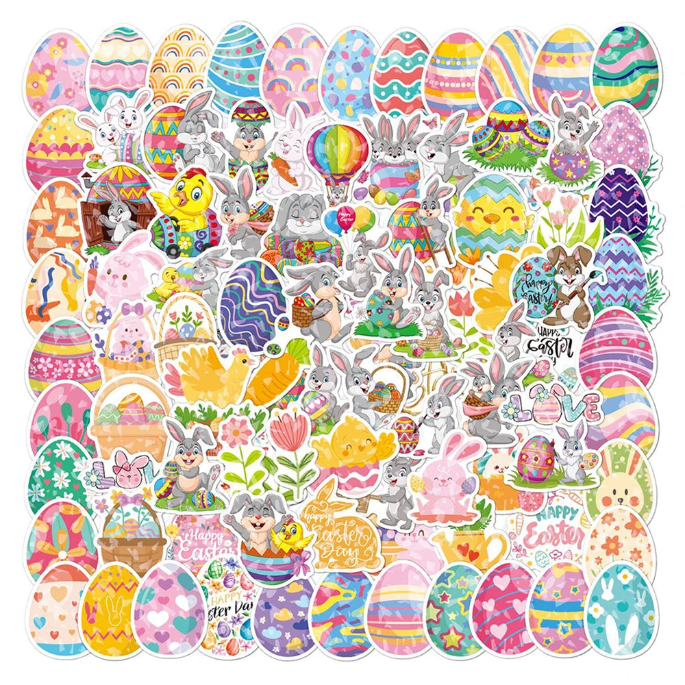 10/30/50/100PCS Cute Easter Egg Rabbit Holographic Laser Cartoon Stickers DIY Phone Notebook Laptop Luggage Fridge Decals Toys