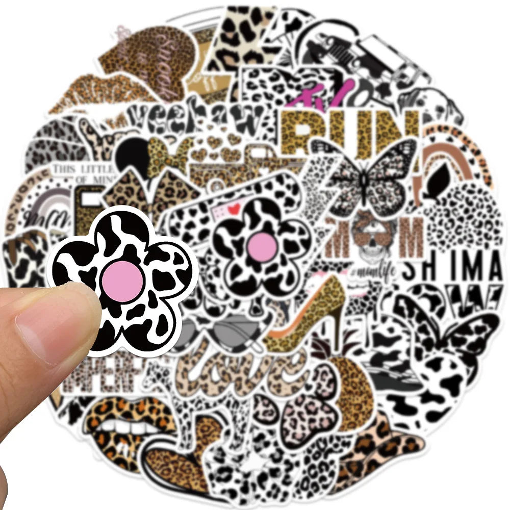 50Pcs Fashion Sexy Leopard Print Animal Sticker Irregular Phone Computer Luggage Motorcycle Helmet Decorative Sticker Decal