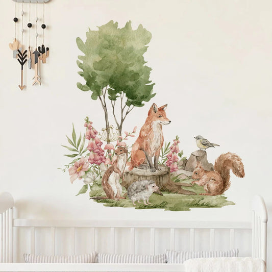 Cartoon Woodland Animals Wall Stickers for Kids Nursery Bedroom Decals