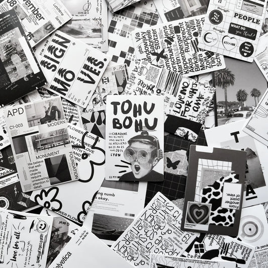 Cute Black & White Collage Stickers for Kids - 10/60pcs Decals for Scrapbook, Laptop, Phone, Bike, Suitcase, Car