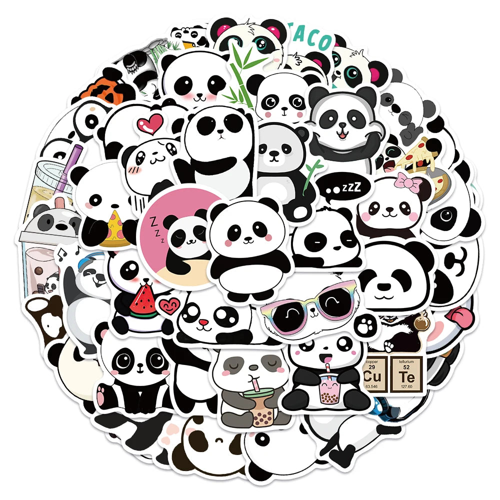 50pcs Cute Cartoon Animals Panda Stickers For Laptop Phone Luggage Guitar Decor Waterproof Graffiti Car Decals Kids Toy