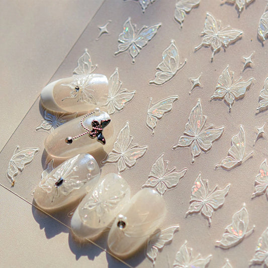 White Butterfly Lace Nail Art Stickers Snowflake Decals