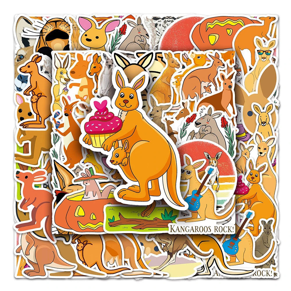 10/30/50PCS Funny Kangaroo Cartoon Stickers DIY Skateboard Laptop Phone Luggage Suitcase Guitar Wall Decals Decoration Kids Toy