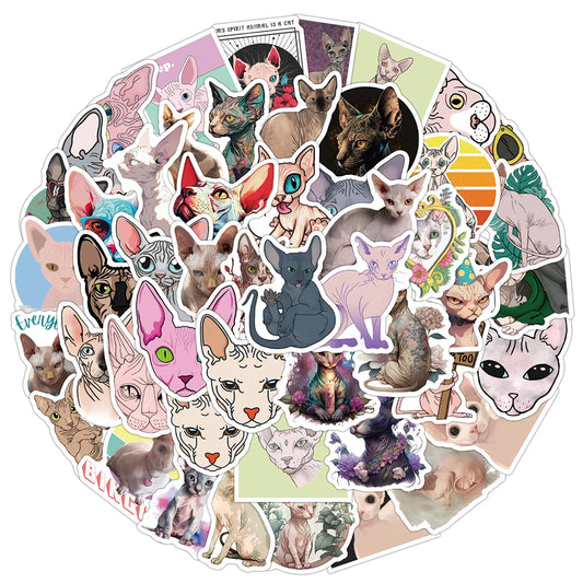 Sphynx Cat Cartoon Stickers Pack for Luggage, Phone, Laptop, Guitar