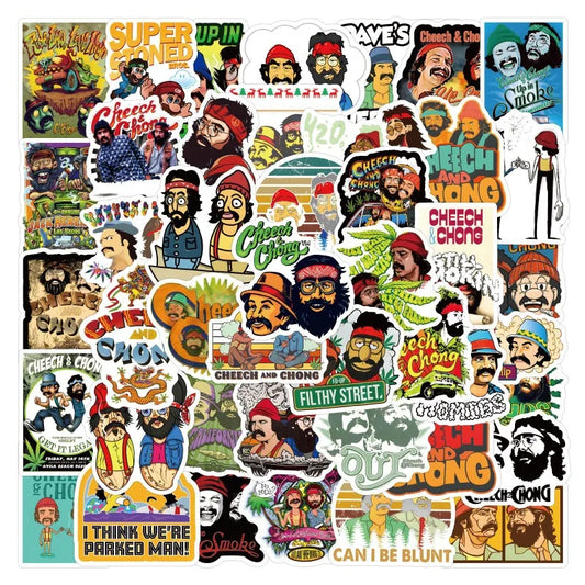 55pcs Cheech and Chong Cartoon Stickers for Laptop, Phone, Water Bottle, Suitcase, and More