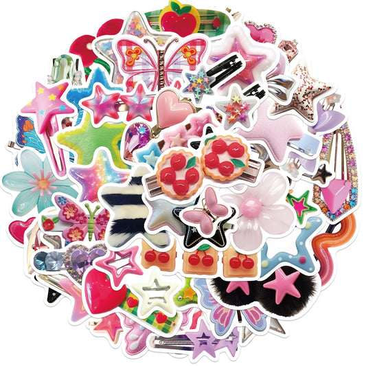 Y2K Hair Clip Sticker Set: 10/30/50Pcs for Suitcase, Skateboard, Laptop, Luggage, Phone, DIY Decal