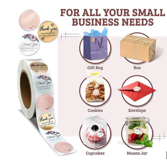 50-500pcs Thank You For Supporting My Small Business Floral Sticker Gift Packaging Seal Label Scrapbooking Stationery Stickers