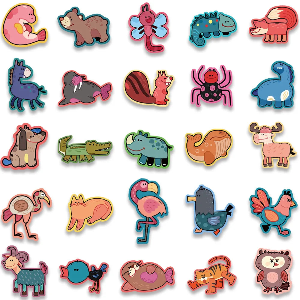 10/30/50PCS Cute Cartoon Animal Stickers Toys Funny Zoo Decals For Kids DIY Notebook Luggage Phone Laptop Car Waterproof Sticker