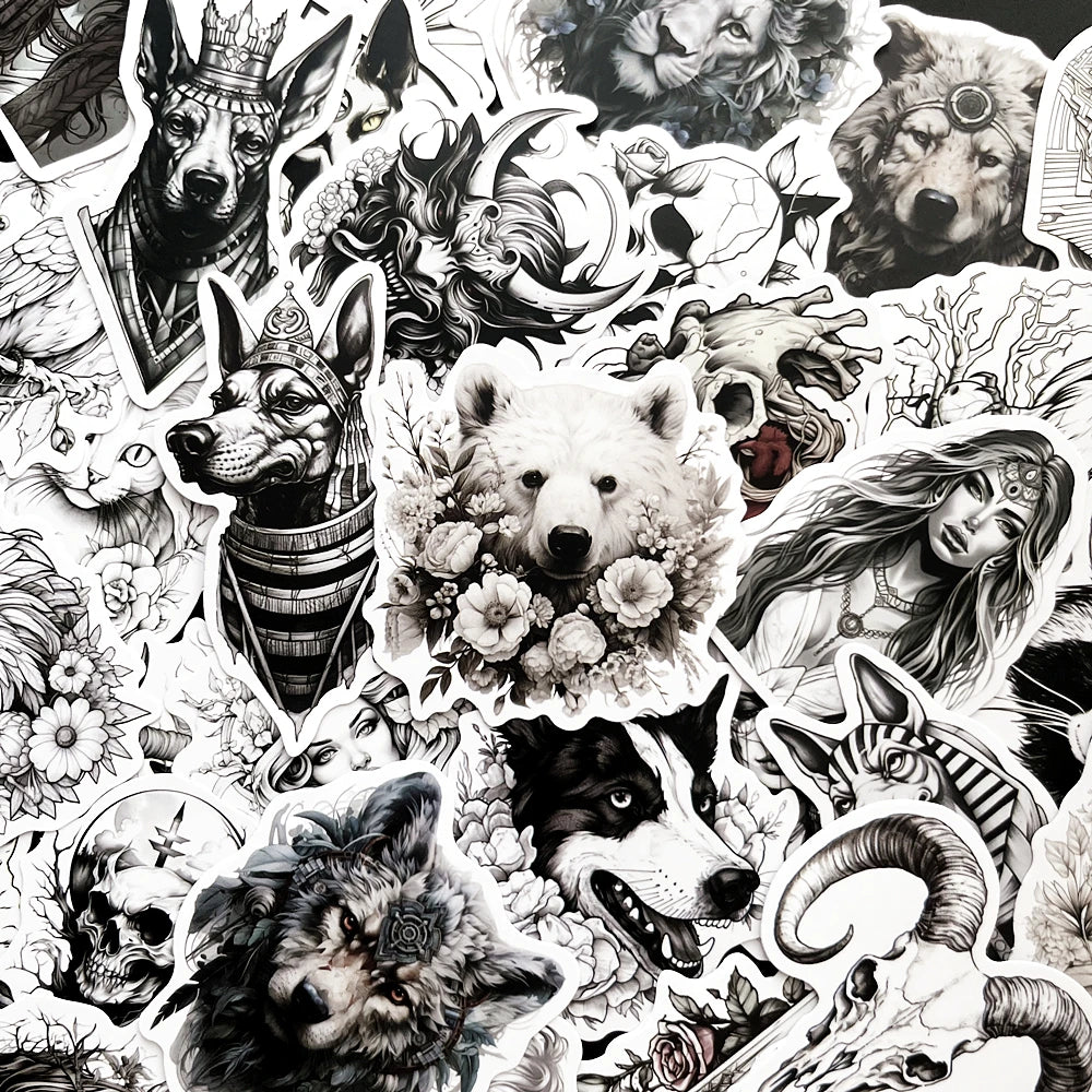 Gothic Animal Graffiti Stickers for Laptop, Bike, Car, Helmet (10/50 Pcs)