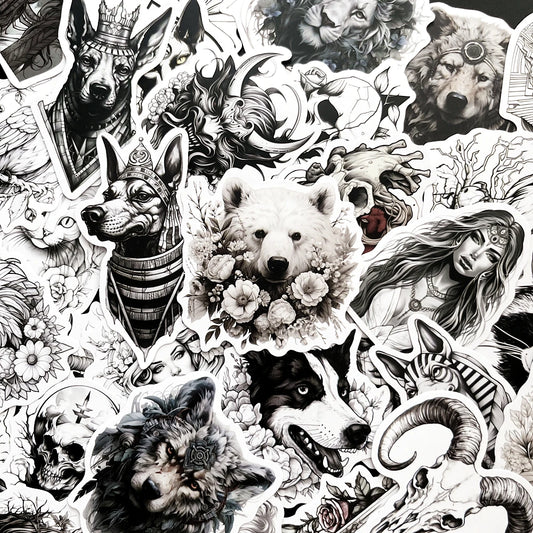 Gothic Animal Graffiti Stickers for Laptop, Bike, Car, Helmet (10/50 Pcs)