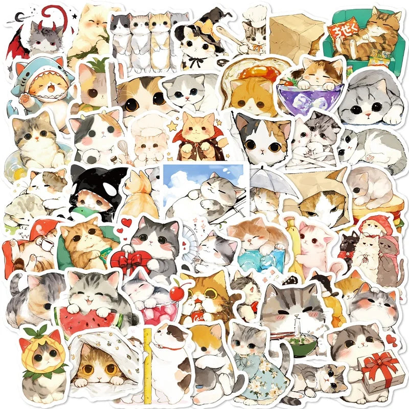 Kawaii Anime Cat Stickers - PVC, DIY, Scrapbooking Supplies