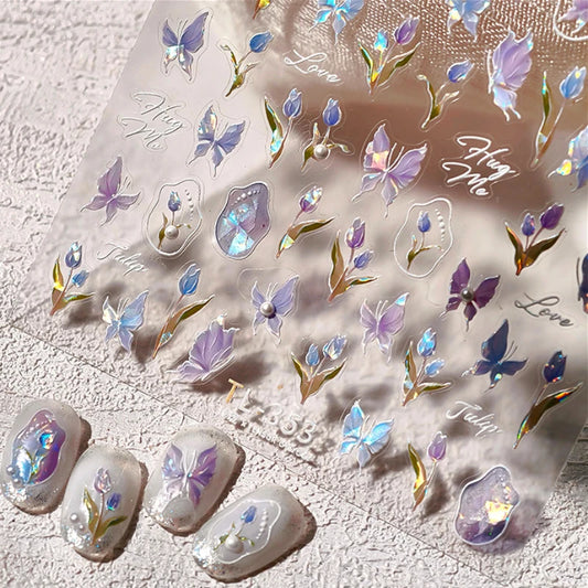 5D Tulip Butterfly Pearl Nail Art Stickers Decals