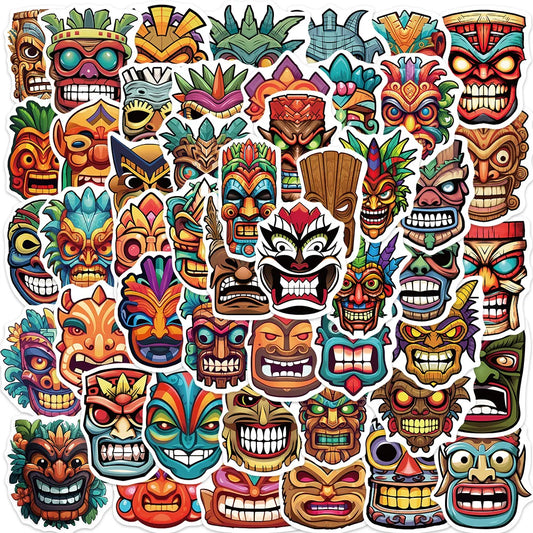 50pcs Aboriginal Mask Graffiti Stickers for Helmet, Wall, Desktop Decoration