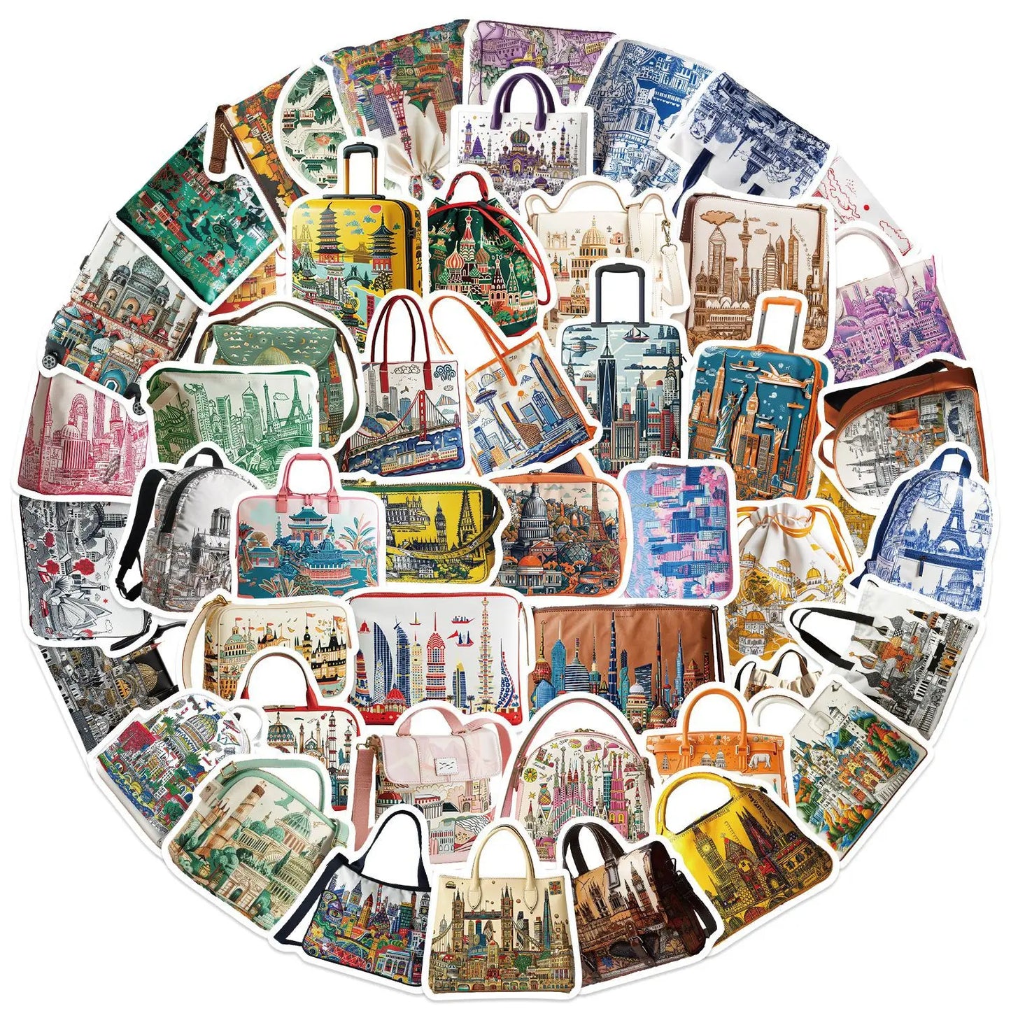 City Monument Stickers Pack: Backpack, Suitcase, Skateboard, Laptop, Phone Decals
