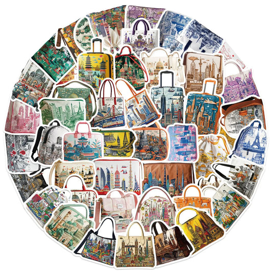 City Monument Stickers Pack: Backpack, Suitcase, Skateboard, Laptop, Phone Decals