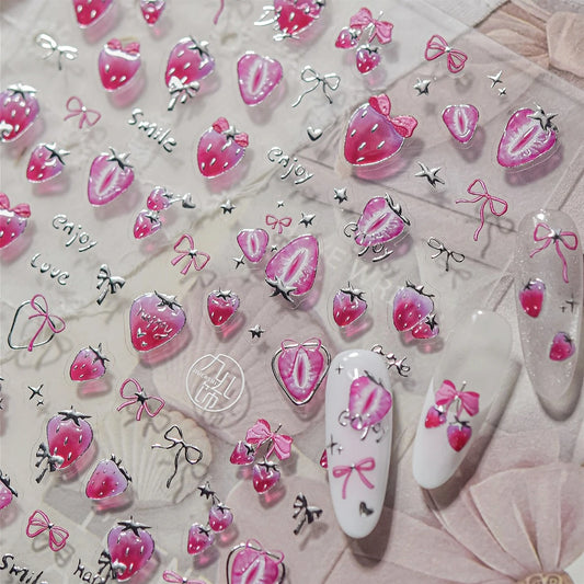 Strawberry Nail Art Stickers Decals Manicure Design