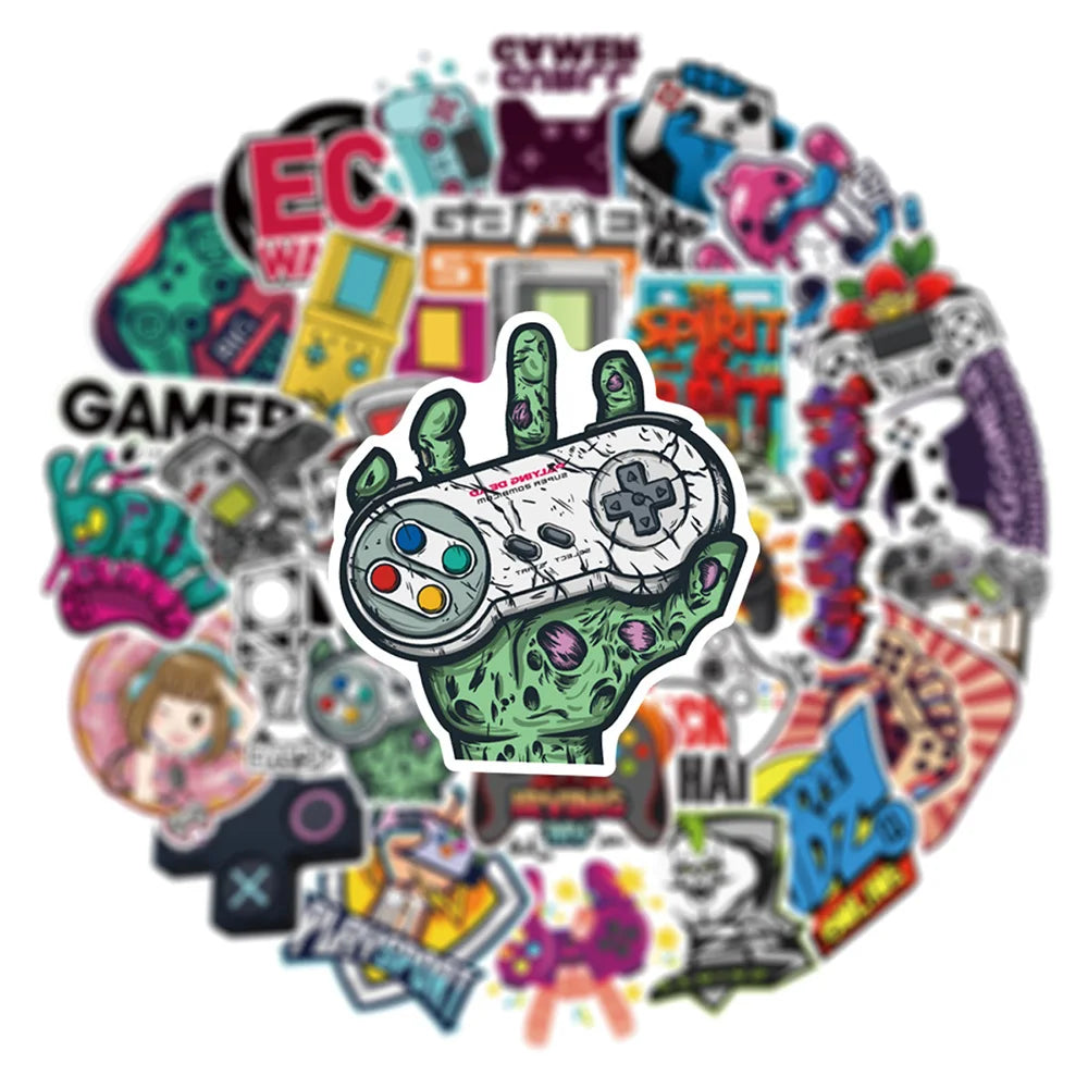 10/30/50PCS Cool Joystick Gamepad Video Game Stickers Graffiti DIY Notebook Phone Laptop Bike Cute Cartoon Decals Kids Toys Gift