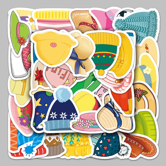 50pcs Cute Cartoon Hat Stickers for Helmet, Wall, Desktop Decoration