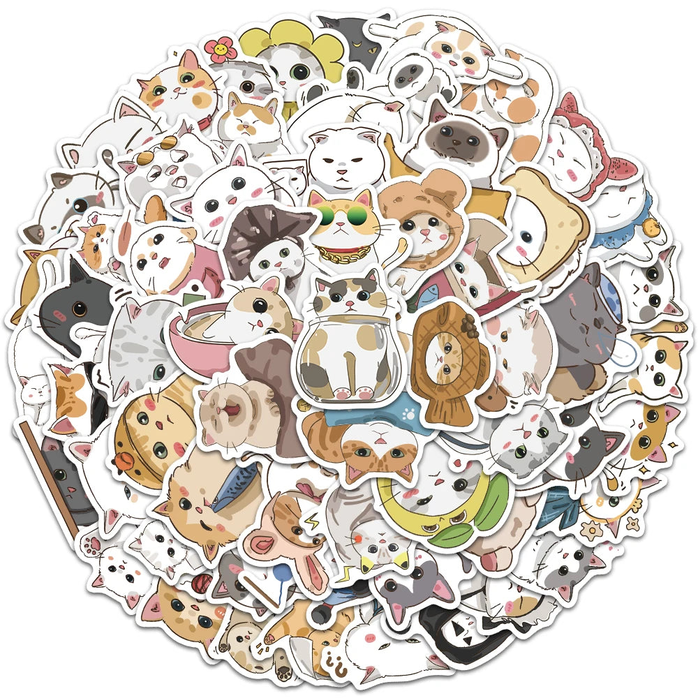 60pcs Cute Cartoon Japanese Style Cats Stickers Kids Animal Decals Vinyl Waterproof Graffiti For Luggage Phone Laptop Sticker