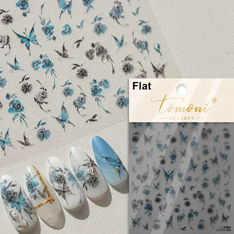 Golden Rhinestone Butterfly Flower 3D Nail Art Stickers