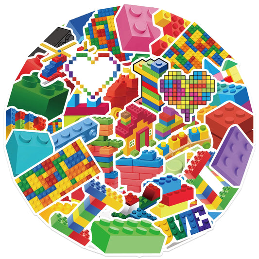 Cartoon Building Blocks Stickers for Suitcase, Skateboard, Laptop, Phone - 10/30/50Pcs