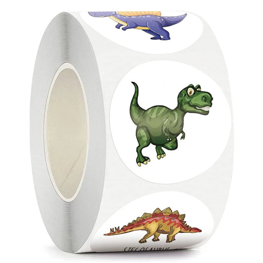 100-500 Pcs Round Cartoon Dinosaur Adhesive Diy Seal Stickers Album Label Decor Stationery Teachers Reward Children with Gifts