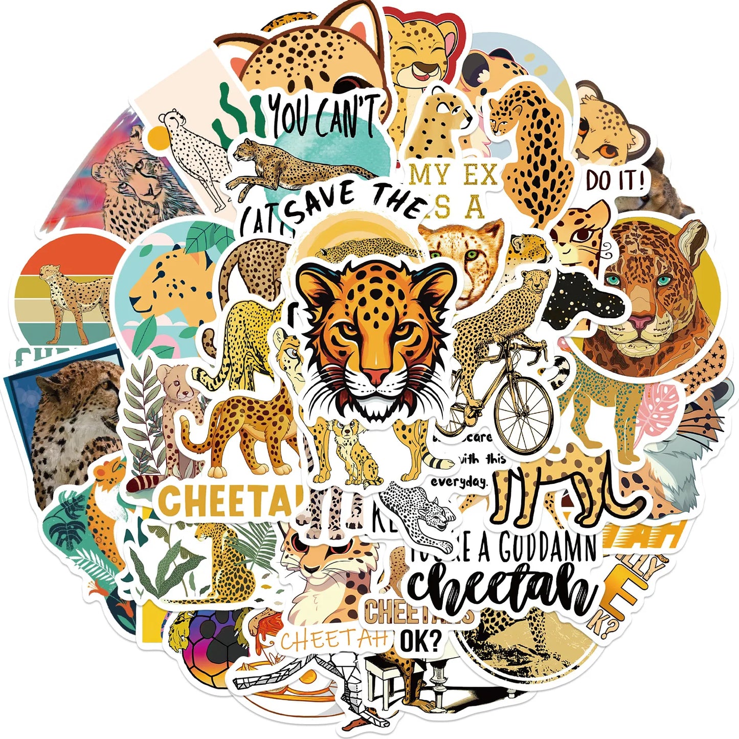Cartoon Cheetah Stickers for Suitcase, Skateboard, Laptop, Phone, DIY Decal