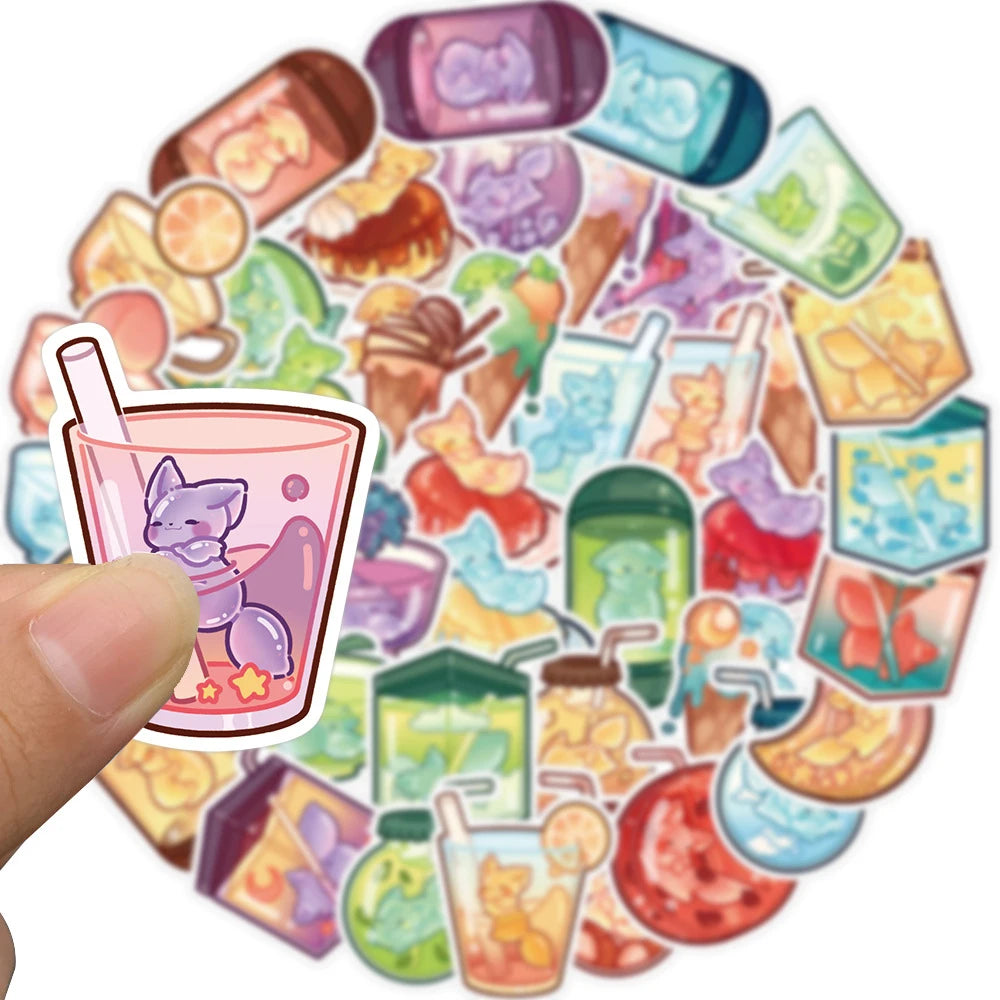 10/20/40pcs Cute Animal Fox Drink Combo Sticker Packs