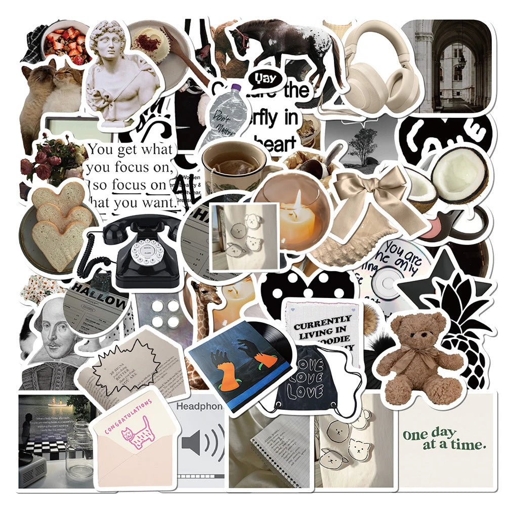 Cute Black White Stickers for Laptop Luggage Skateboard Kid Toys