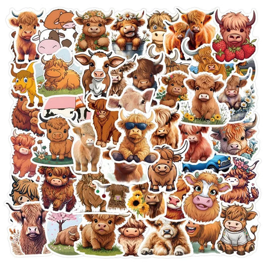 55pcs Cartoon Cow Stickers for Laptop, Phone, Water Bottle, Suitcase, Stationery, Refrigerator