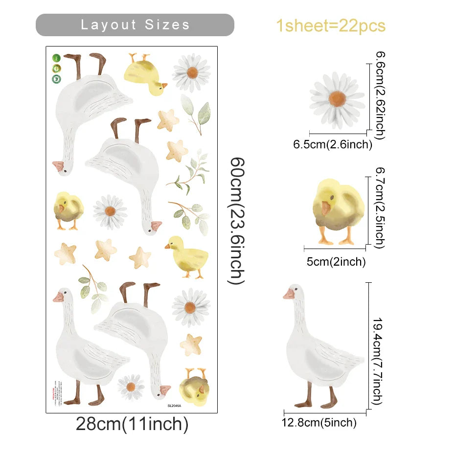 Cartoon Duck Wall Stickers for Kids Room Decor