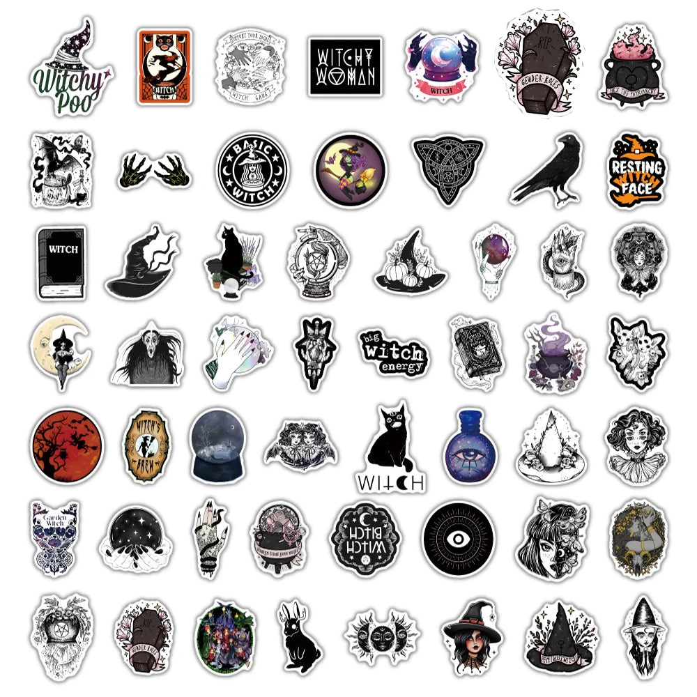 10/30/50/110pcs Cool Witch Moon Gothic Cartoon Stickers Aesthetic Decals Skateboard Laptop Guitar Phone Graffiti Sticker Kid Toy