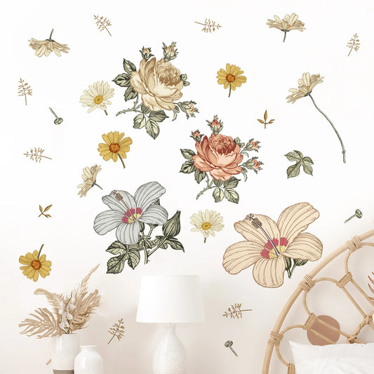 Bohemian Floral Vintage Wall Stickers Vinyl Decals Removable Peel and Stick Girls Bedroom Playroom Decor