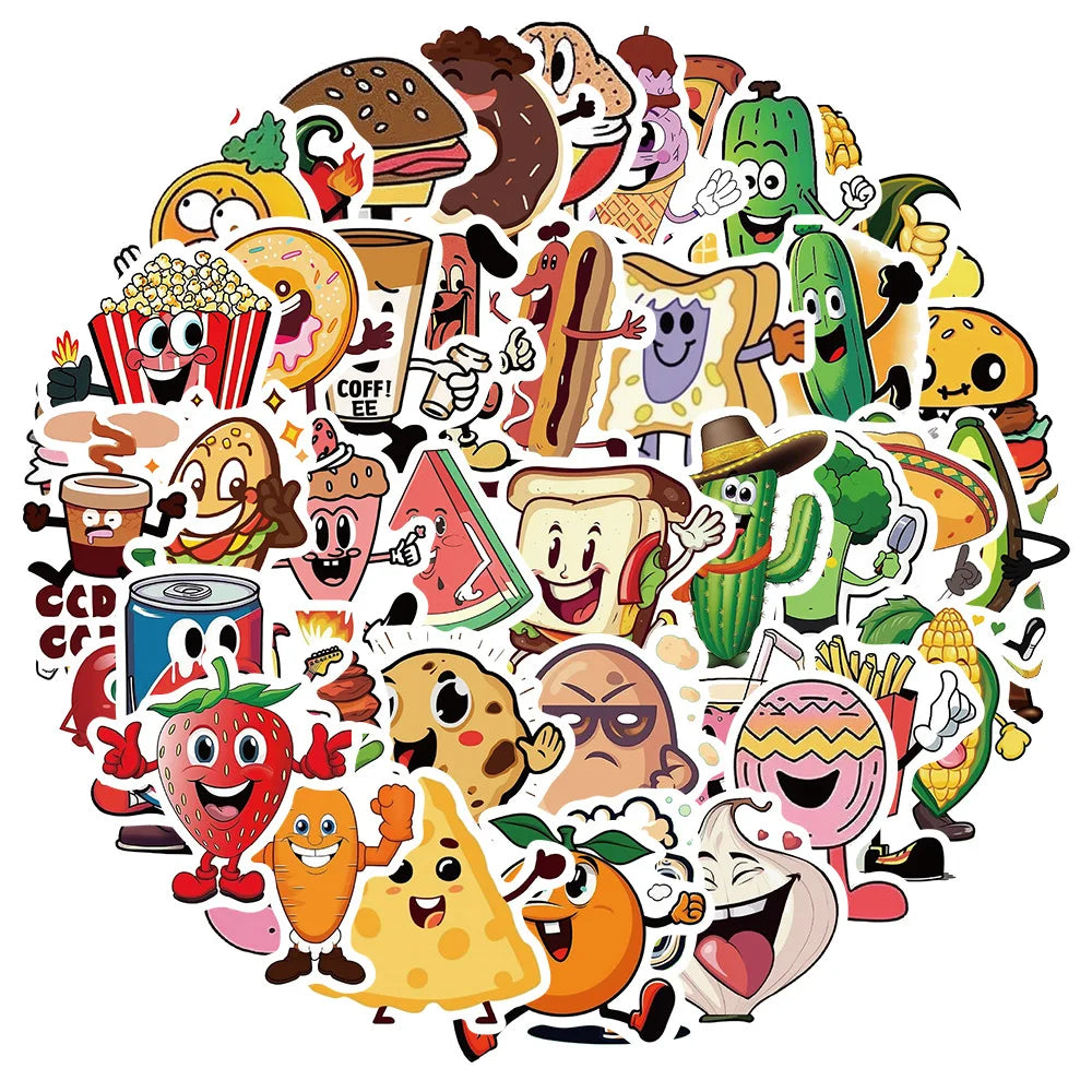 Cartoon Food & Fruit Stickers for Suitcase, Skateboard, Laptop, Luggage, Phone, Car - 10/30/50Pcs Decal Set