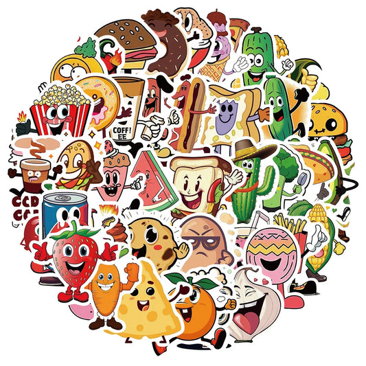 Cartoon Food & Fruit Stickers for Suitcase, Skateboard, Laptop, Luggage, Phone, Car - 10/30/50Pcs Decal Set