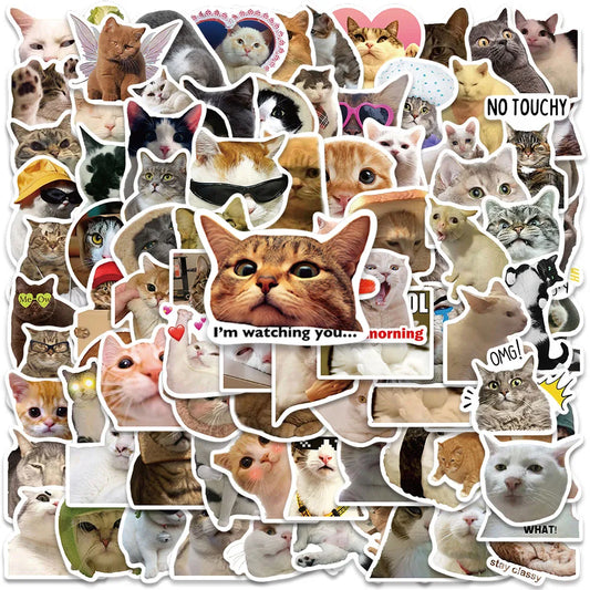 50/100pcs Funny Cat Meme Stickers Water Bottle Kitten Stickers Laptop Luggage Notebook Skateboard Waterproof Vinyl Car Decals