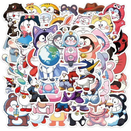 50pcs Doraemon Cartoon Stickers for Laptop, Phone, Scooter, Water Bottle, Suitcase, Refrigerator
