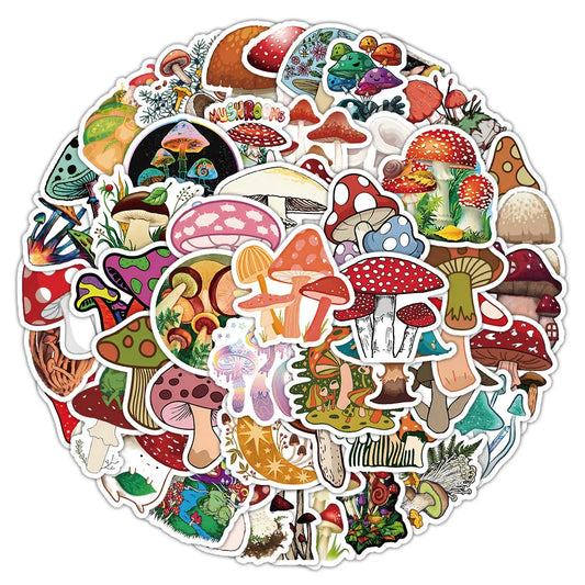 Vivid Mushroom Stickers Set - Cartoon Decals for DIY, Scrapbook, Laptop, Guitar, Bike, Kids Gift