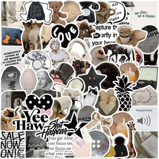 Black White Cute Stickers Cartoon Decal Laptop Phone Guitar Scrapbook 10/30/60pcs