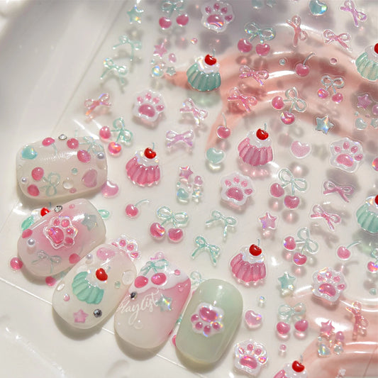 Cherry Heart Bowknot Nail Art Stickers Decals