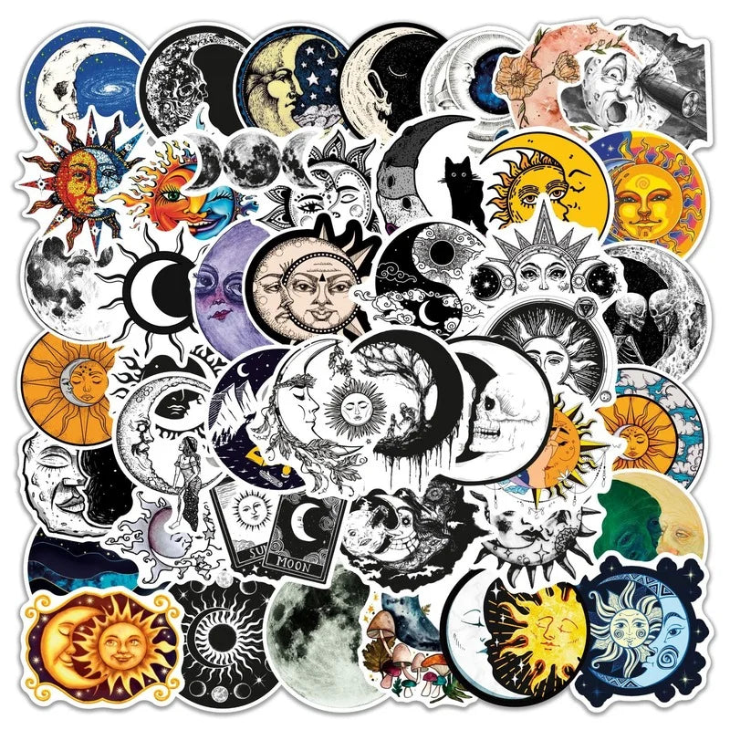 Aesthetic Moon Sun Stickers Decals for Guitar Laptop Luggage Water Bottle Fridge Motorcycle Skateboard