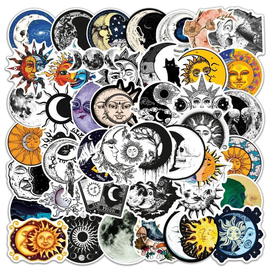 Aesthetic Moon Sun Stickers Decals for Guitar Laptop Luggage Water Bottle Fridge Motorcycle Skateboard