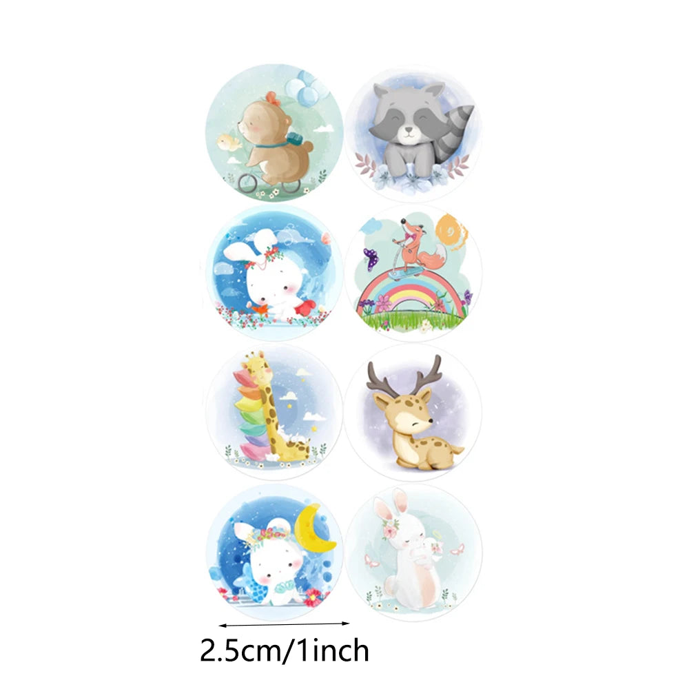 100-500pcs New Round Cartoon Toys Animal stickers for kids Teacher Reward Encourage Sticker Office Stationery for children 1inch